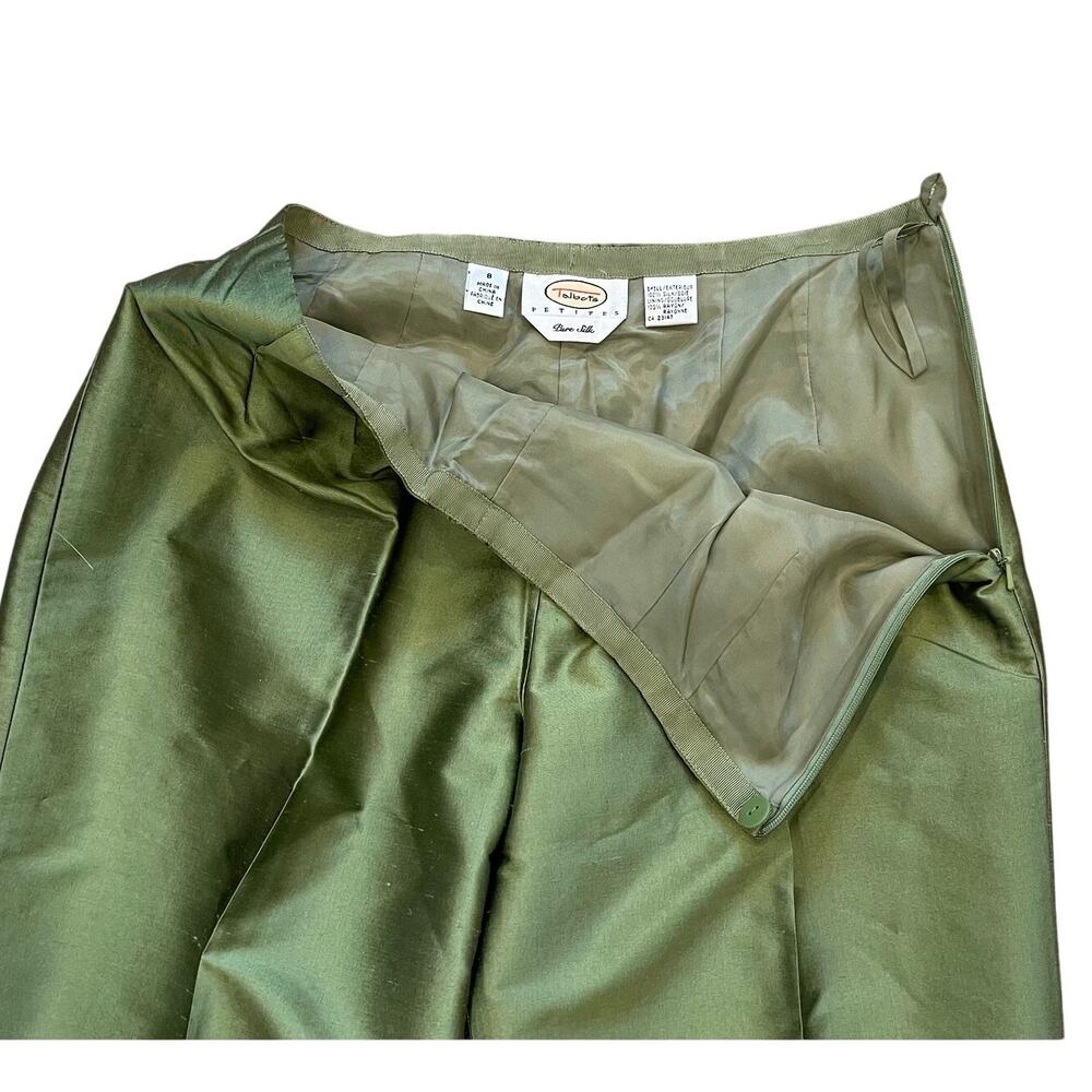 Vintage Talbots Moss Green Silk Shantung Ankle Pants, Size 8 Petite - Picture 5 of 9